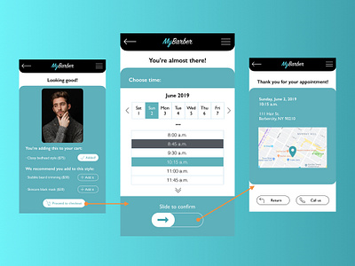 MyBarber: startup visual concept (3) app branding creative writing design entrepreneur idea mvp prototype startup ui ux ux design ux writing uxui web website wireframe wireframes wireframing