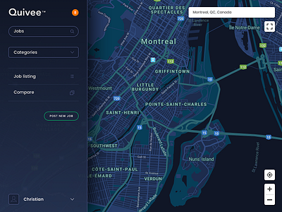 Quivee™ branding darkmode job listing map ui design ux design