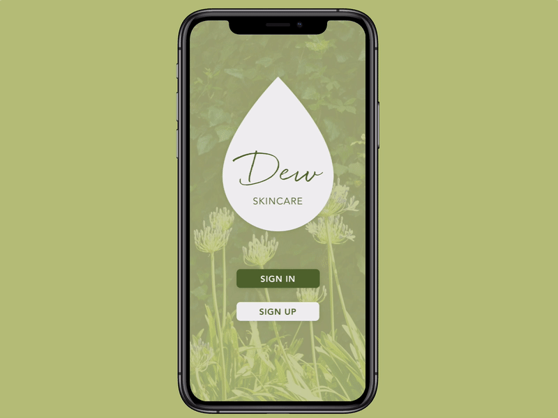 Dew Skincare: Sign Up appdesign fun interactiondesign invisionstudio ui userinterfacedesign