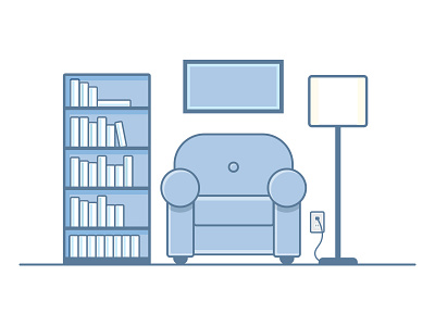 Reading Area blue books chair home house icon lamp reading vector
