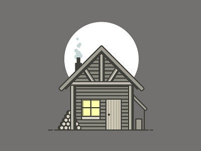 Small Cabin building cabin firewood furnace icon moon vector woods