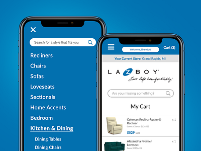 La-Z-Boy Mobile mobile navigation shopping cart web