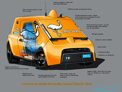 eMu-Vers autonomous vehicle concept infographic affinitydesigner artificial intelligence australia autonomous branding clip studio paint concept art design illustration industrial industrialdesign infographic logo robotics transportation transportation design