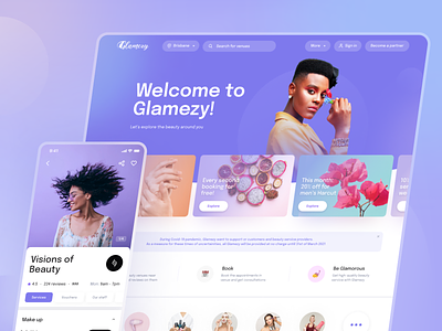 Book beauty salons with Glamezy banner beauty book design mobile slider ui ux website