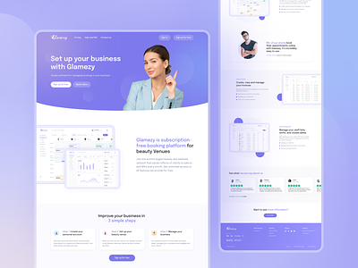 Glamezy landing page for business owners banner beauty business design landing page ui ux website