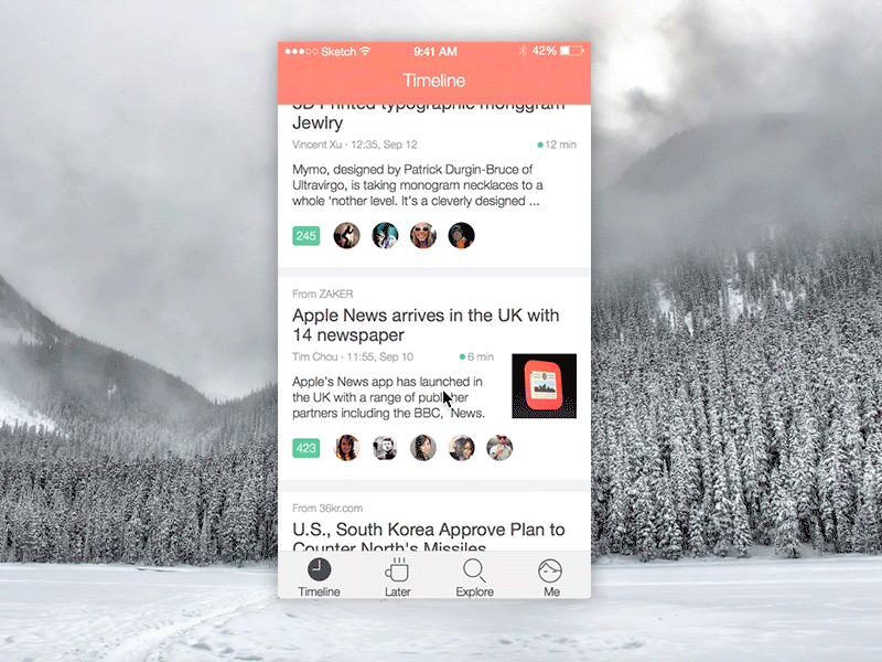 Reading App "Piece" app ios mobile news text timeline ue ui ux