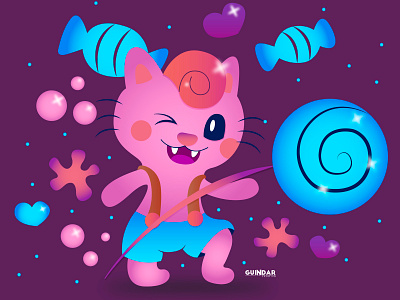 Candy cat aplicación caramelos diseño dulces gato icono illustartor ilustración digital paleta vector violeta