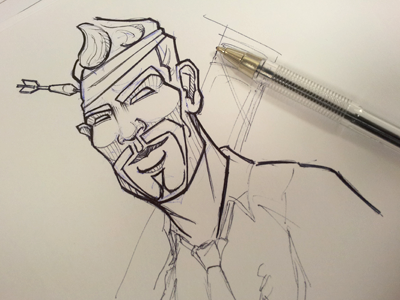 Shaun of the Dead Tribute illustration in progess lineart sketch