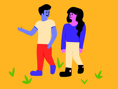 Walking Couple Vector 2d blue character character design characters design flat illustration illustration art inkscape shoes talking vector vector art vector illustration vectorart vectors walk walking yellow
