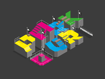 Parkour Typography illustration isometric parkour perspective typography vector