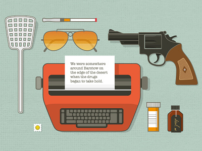 Fear and Loathing drugs fear and loathing flat gun icons illustration movie typewriter vector