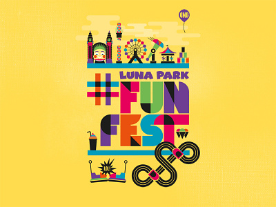Ink Project - Luna Park Sydney #FunFest balloon carousel dodgem cars drop tower ferris wheel fun park icons illustration lettering luna park