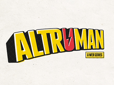 Altruman comic halftone logo overprint superhero typography