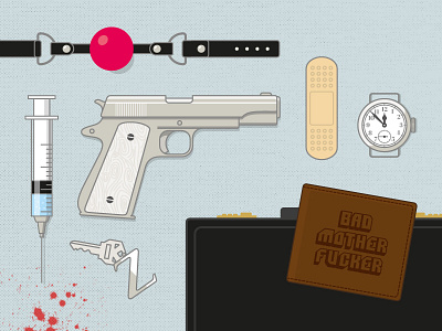 Pulp Fiction flat illustration movie props pulp fiction vector