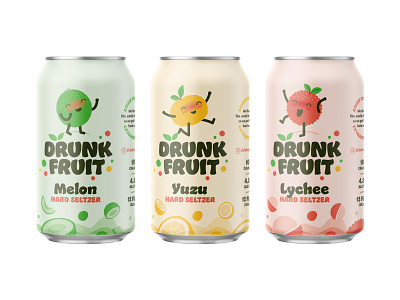 Drunk Fruit asian fruits branding can characters colour drunk fruit fun logo packaging seltzer
