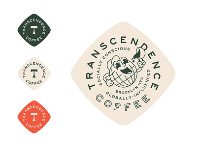 Transcendence Coffee logos badge branding brooklyn character coffee illustration logo mascot typography vector