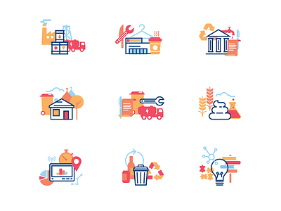 Waste icons bio bold commercial energy flat government graphic icons industrial residential vector waste