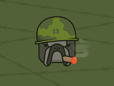 Captain Doggo army bulldog cigar dog helmet illustration smoking vector