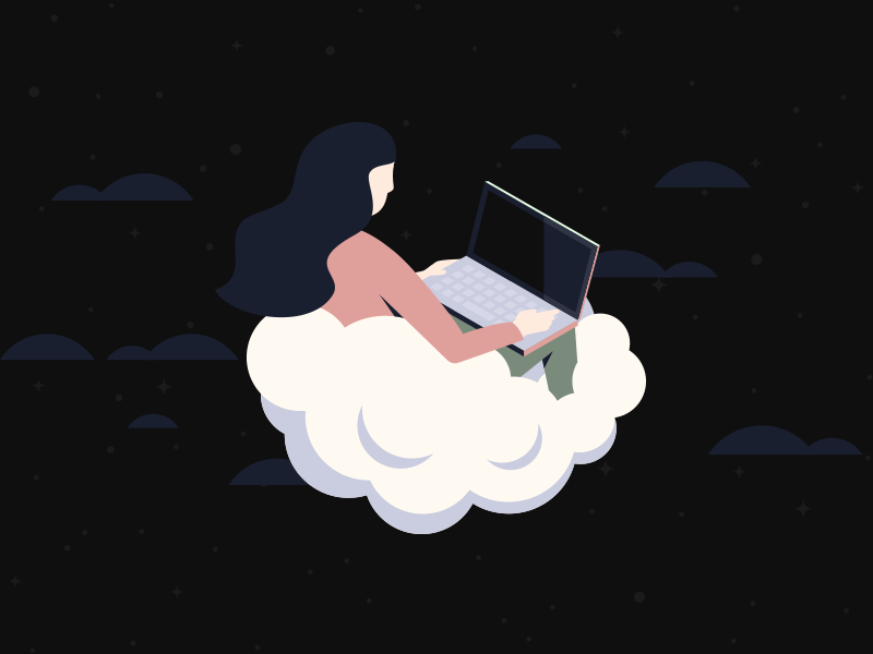 Floating animation cloud floating illustration laptop motion sky vector woman