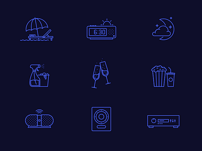 Opul Icons alarm app audio cleaning drinks home icons illustration linework monoline popcorn speakers