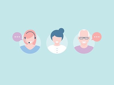 Peoples aged care call centre faces illustration people