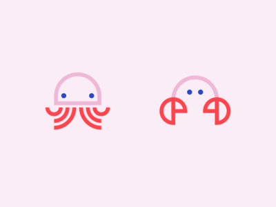 Salty logos branding crab flat icons illustration jelly fish logo sea sea creature vector
