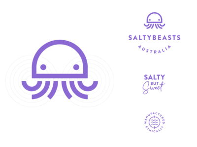 Salty identity brand identity branding flat icon illustration jellyfish kids logo sea creature swimwear vector