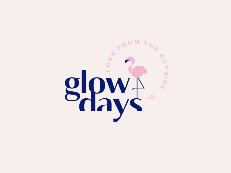 Glow Days palm springs pink flamingo beauty cosmetic face mask skincare brand identity logo