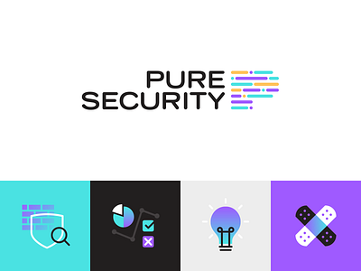 Pure Security branding colourful cyber security gradient icons it logo punk security ui vector