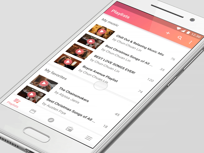 Music App - Playlist interaction android app animation concept design material design music video