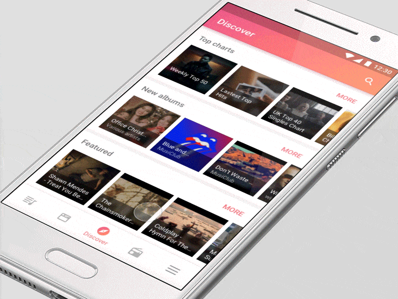 Music App - Discover android app animation concept design material design music video