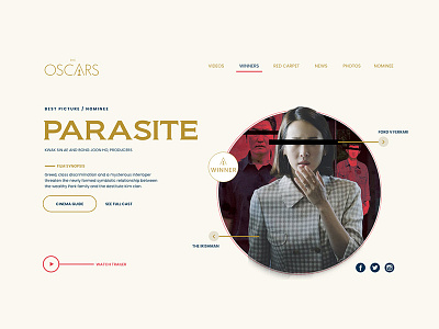 Oscar Website Redesign Concept adobe xd concept creative films movies oscar parasite personal project red carpet redesign uiux watch website winners