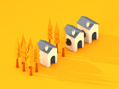 Houses cgartist cinema4d clean houses huts marterial modelling redesign render simple texturing trees yellow