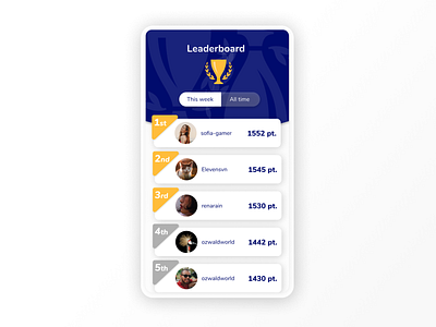 Daily UI #19 - Leaderboard design leaderboard mobile app scoreboard ui ui challenge ui design ui design challenge uidesign