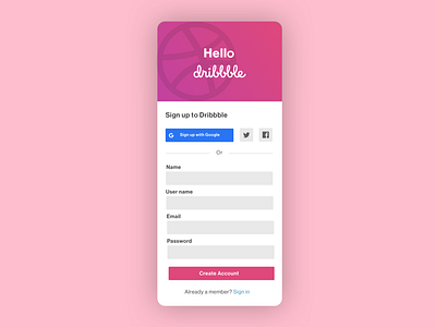 Hello Dribbble - Sign up design sign up signup ui uidesign