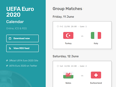 Euro 2020 Calendar calendar football soccer ui