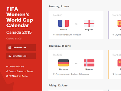 Women's World Cup Calendar