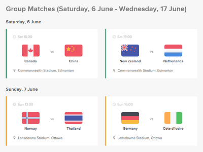 Women's World Cup - First Matches 2015 calendar canada fifa fixtures football matches soccer sport womens world cup