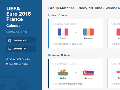 UEFA Euro 2016 Calendar