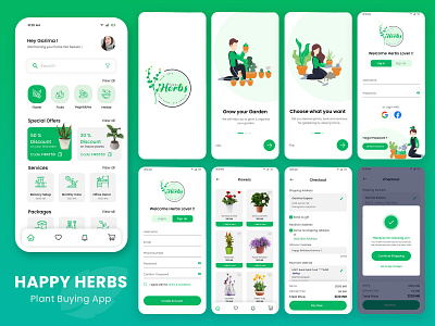 Happy Herbs - Plant Buying App buy plant app ui buy plants creative app ui herbs plant mobile app plant purchase planting visual design