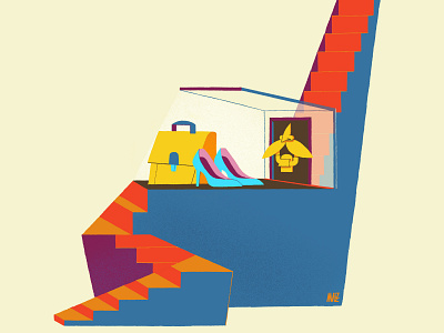 Glass ceiling. Gender inequality in the workplace. 8march business portfolio ceiling colourful dani maiz editorial illustration gender equality glass high heel shoes illustration knocker magazine illustration stairs