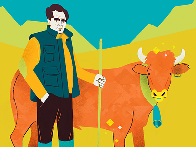"Betizu" red cows basque basquenland colourful cow dani maiz editorial illustration illustration magazine illustration mountains