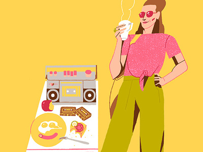 X Generation Girls - Cassetes & Breakfast breakfast cassette character design coffee colourful dani maiz editorial illustration girl illustration magazine illustration