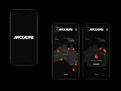 Appocalypse alert app branding dark mode design donate fire help ios logo magdalenamigas mobile prayforaustralia ui ux