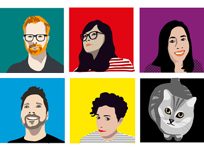 The Founding Five ...And our furry mascot. agency apple pencil avatars colors illustration pixelthecat team vector yellowcatfive