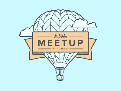 Dribbble Meetup at HubSpot Vector clouds emblem hot air balloon illustration logo meetup ribbon stroke vector