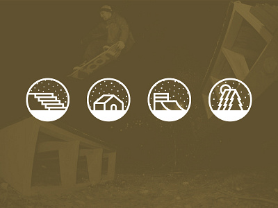 Where to Snowskate Icons house icon iconography icons quarterpipe skateboard snow snowskate stairs tree trees