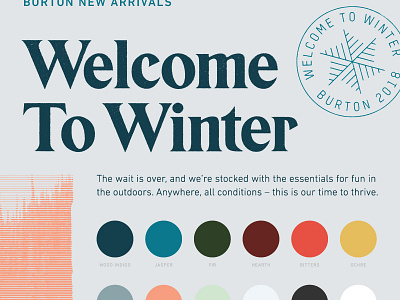 Burton Welcome To Winter 2018 badge burton eksell display halftone outdoors palette seasonal snow snowflake stamp typography winter