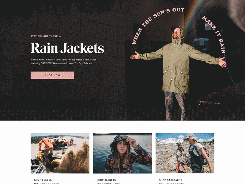 Burton Spring/Summer '18 Hero bitmap duotone hero jackets motion pattern rain rainbow type typography web design
