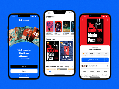 LiveBook Mobile App app blue books design goodreads graphic design ui ux